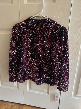 Nanette Lepore Black Sequin Top with Pink & Silver Sequins